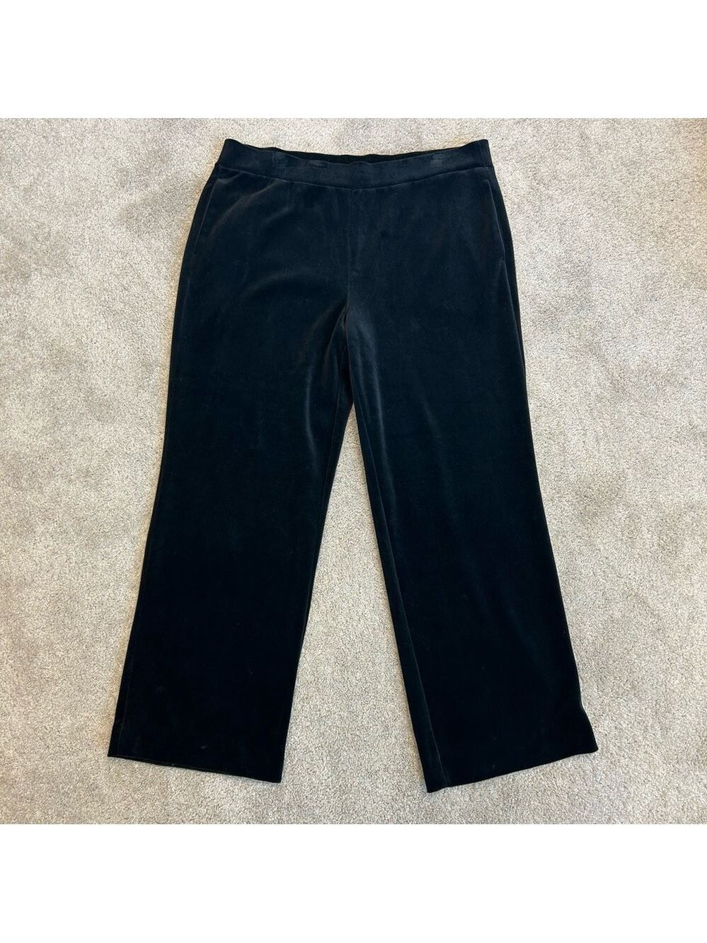 Lauren Ralph Lauren black velour pants wide leg pull on relaxed fit pockets L
